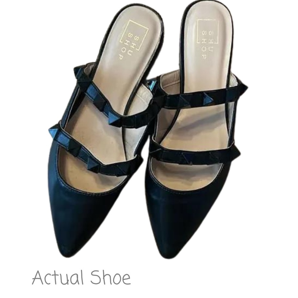 🆕 NWT ShuShop Alex Black Studded Pointed Toe Mule Flats Size 9 🖤 🥿 - Picture 6 of 6